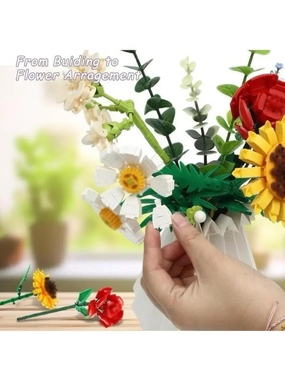 Flowers Bloom Blocks Bouquet Making Kit with Cute Roses and Sunflowers, New